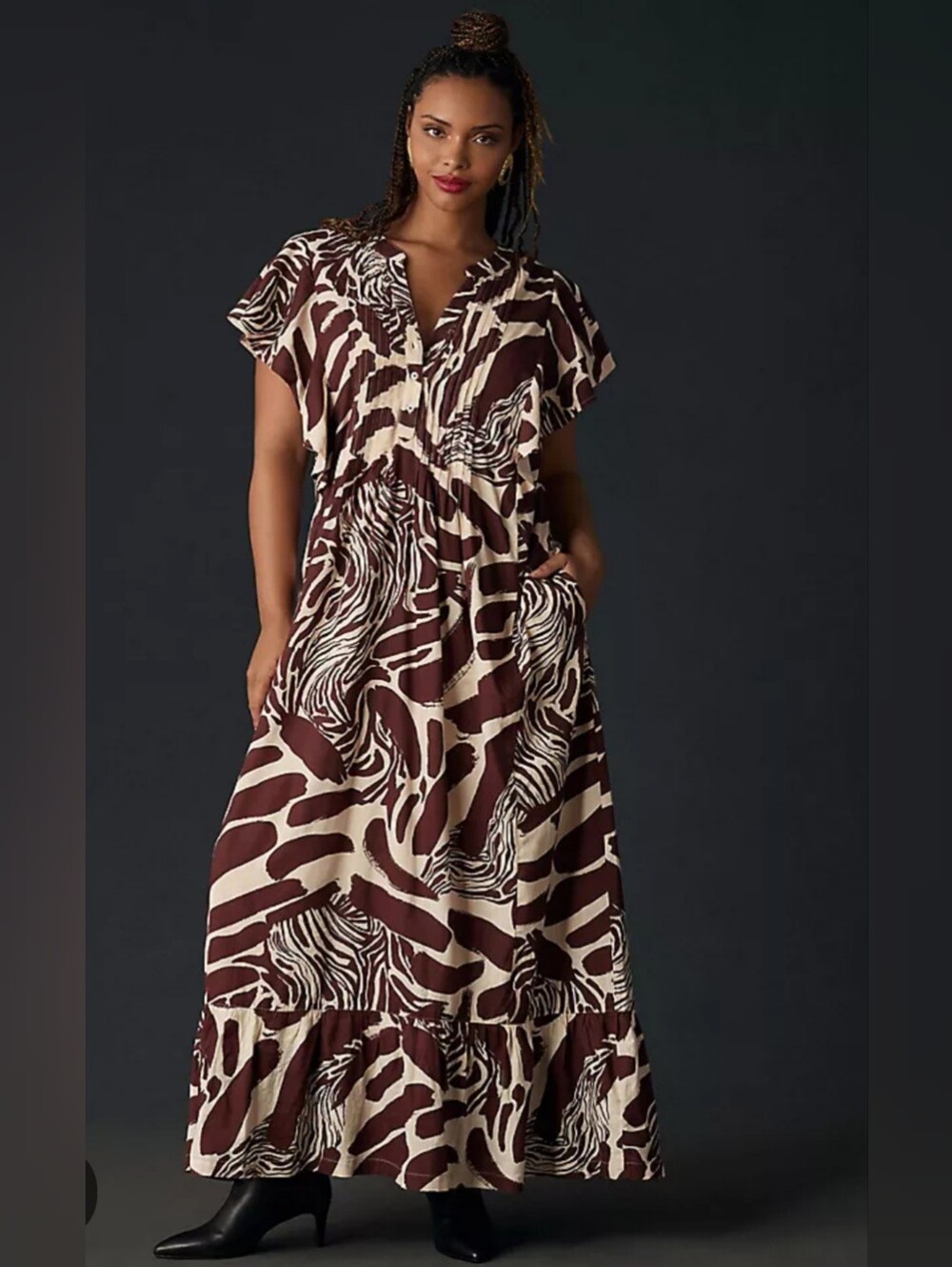 Maeve By Anthropologie NWT Cassandra Maxi Dress V'Neck Flutter Sleeve Sz S Petit